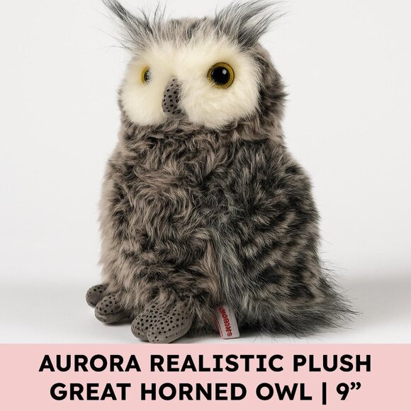 Aurora Other - Aurora Great Horned Owl Plush Stuffed Animal — Gray/White — 9”
